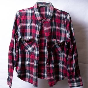Women's large plaid button up w/ studded pockets